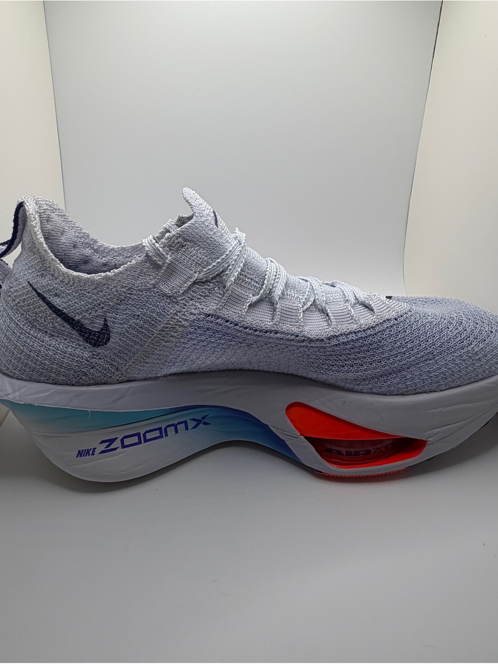 Nike White And Light Gray Air Zoom Alphafly Next Running Shoe With Blue Accent